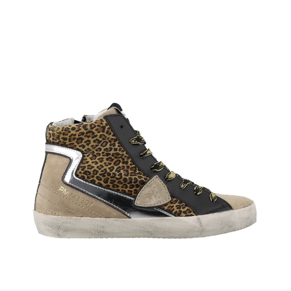 PHILIPPE MODEL Leopard Suede Metallic High Top Size EU 40